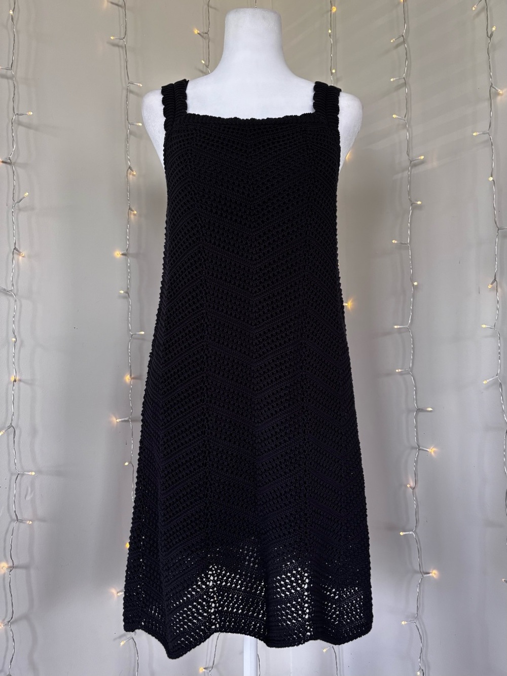 Black Crochet Knit Mini Dress NWT Layering Piece